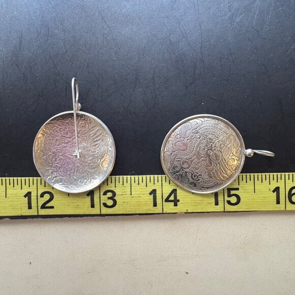 VTG Sterling Silver 925 Engraved Scroll Design Dangle Earrings Size 1.75" Length - Picture 8 of 8